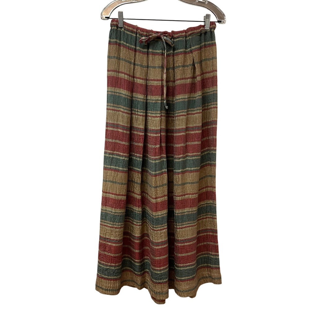 Lafayette 148 New York Striped Crinkle Silk Maxi Skirt Red Green Gold Petite 6